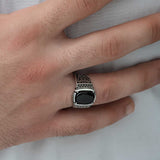 Premium Sterling Silver Onyx Stone Braided Men's Ring