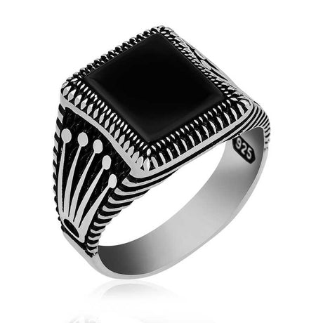 Premium Sterling Silver Onyx Stone Crown Ring