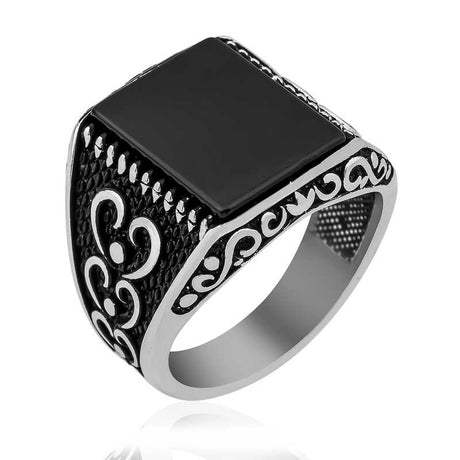 Premium Men's Silver Onyx Stone Ring
