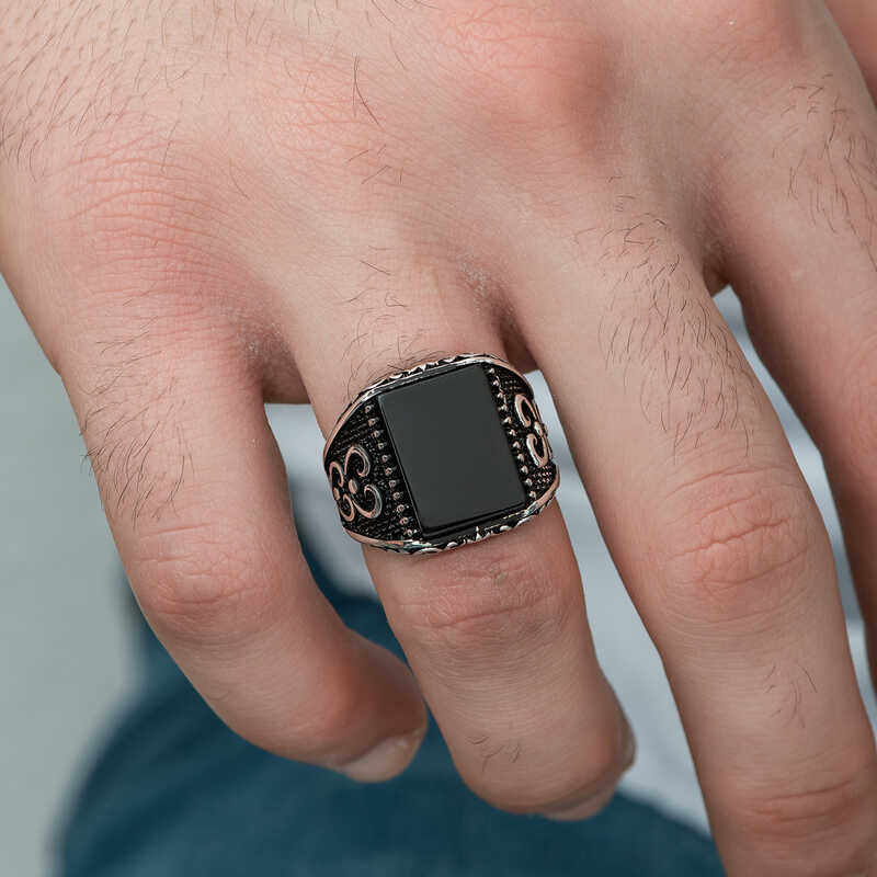 Premium Men's Silver Onyx Stone Ring
