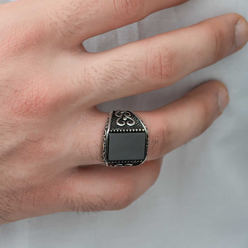 Premium Men's Silver Onyx Stone Ring