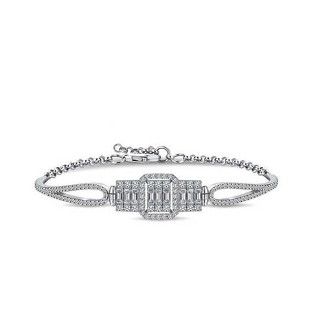 Bracelet - Sparkling Silver-Tone Baguette & Pave Stone Design
