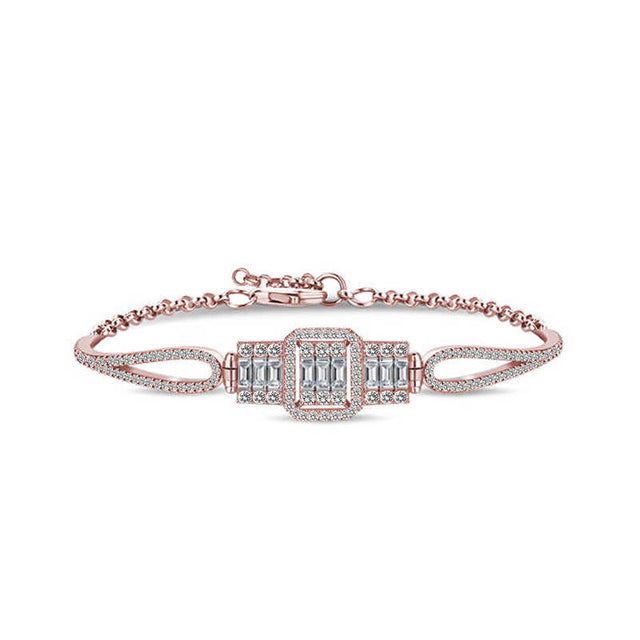 Bracelet - Sparkling Rose Gold Plated Baguette & Pave Bracelet