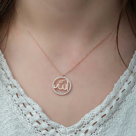 Necklace - Rose Gold Plated Sterling Silver Allah Calligraphy