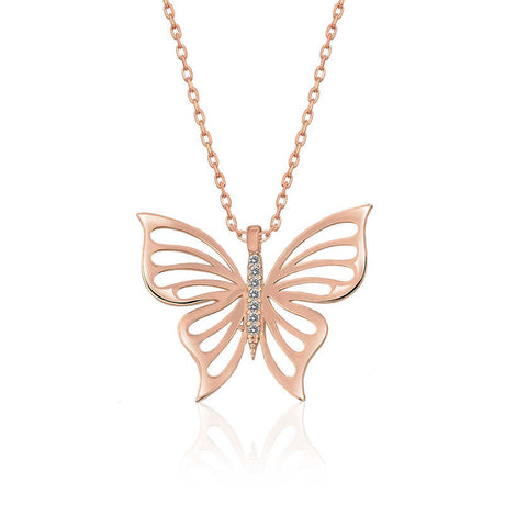Rose Gold Plated Butterfly Necklace - Delicate & Sparkling CZ