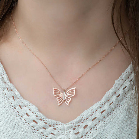 Rose Gold Plated Butterfly Necklace - Delicate & Sparkling CZ