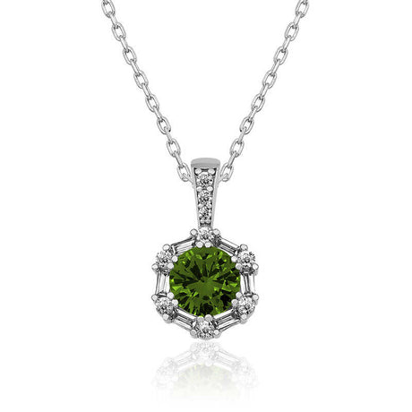Sterling Silver Peridot Hexagon Halo Necklace