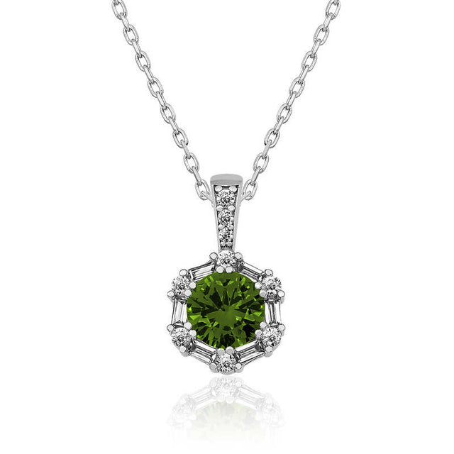 Sterling Silver Peridot Hexagon Halo Necklace