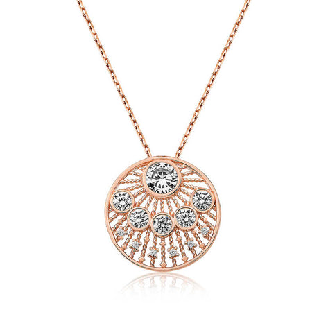 Necklace - Rose Gold Tone Filigree Medallion with Sparkling CZ
