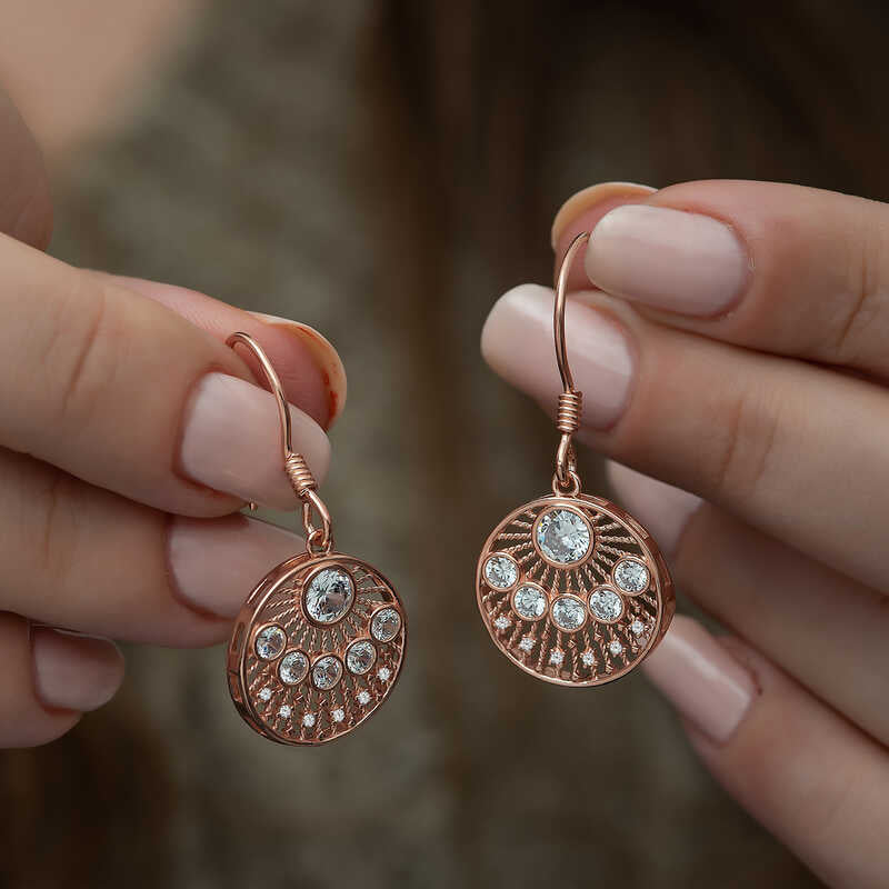 Boucles d'oreilles pendantes - Plaqué or rose avec zircone cubique en filigrane