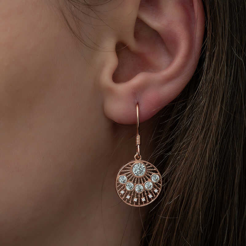 Boucles d'oreilles pendantes - Plaqué or rose avec zircone cubique en filigrane