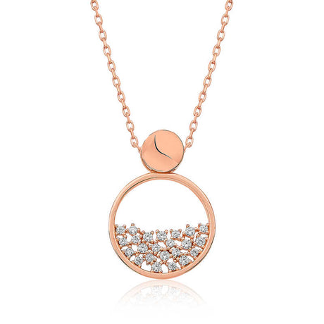 Elegant Rose Gold Tone Zirconia Dewdrop Circle Necklace