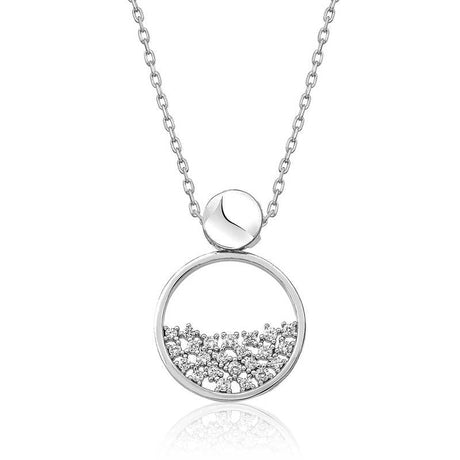 Necklace - Sterling Silver Dewdrop Zirconia Circle Pendant