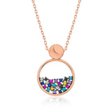Rose Gold Plated Necklace - Multi-Stone Dewdrop Circle Pendant