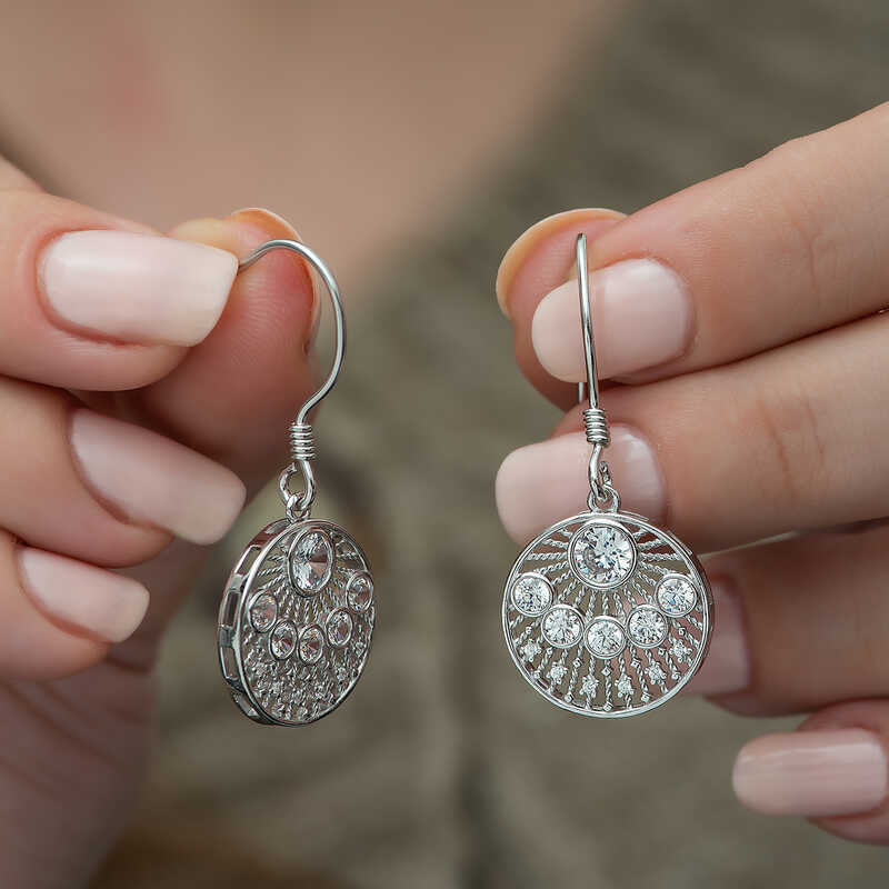 Orecchini a goccia - Filigrana etnica pendente in argento sterling con zirconi scintillanti