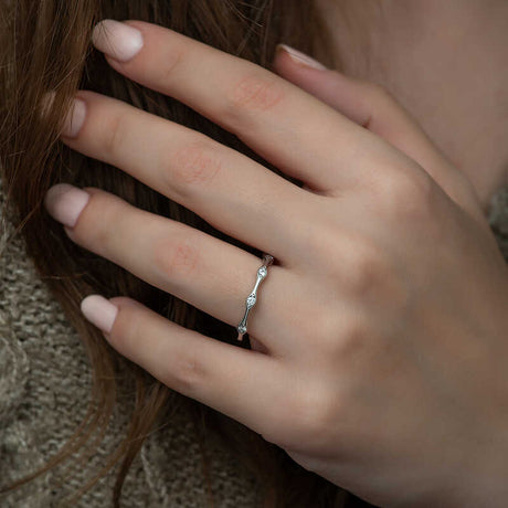 Ring - Sterling Silver Marquise-Set Zirconia Wavy Band