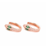 Huggie Hoop Earrings - Rose Gold Plated Sterling Silver Snake with Green Zirconia