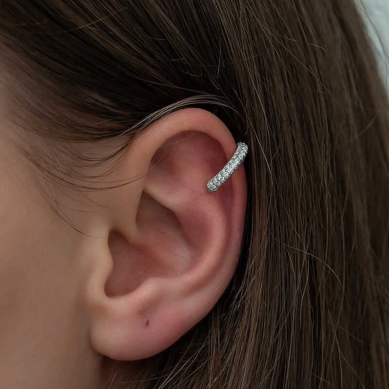 Sterling Silver Pave Hoop Ear Cuff - Sparkling Stones