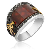Premium Silver Agate Tughra Men's Ring