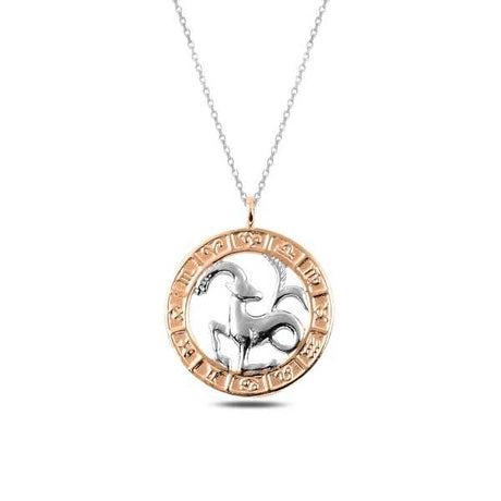 Two-Tone Capricorn Zodiac Necklace - Rose Gold & Silver-Tone Astrological Pendant