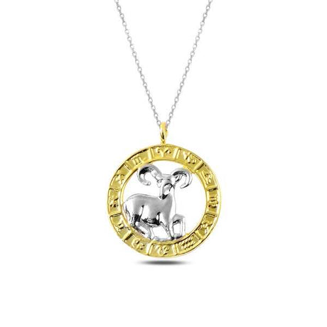 Two-Tone Aries Zodiac Ram Medallion Necklace
