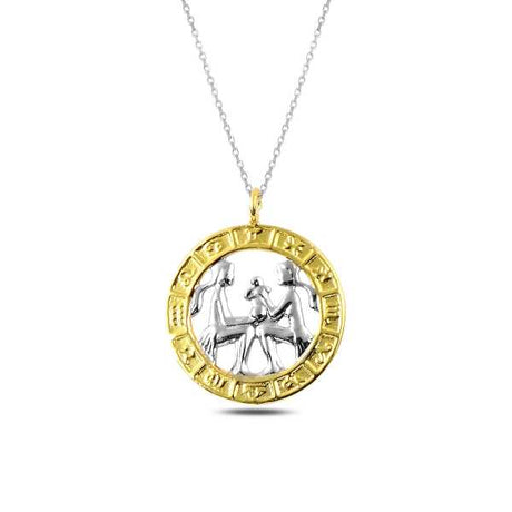 Two-Tone Gemini Zodiac Necklace - Gold & Silver Astrological Pendant