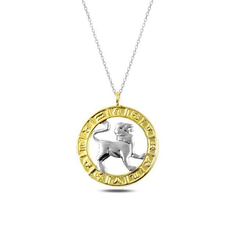 Two-Tone Metal Leo Zodiac Necklace - Astrological Lion Pendant