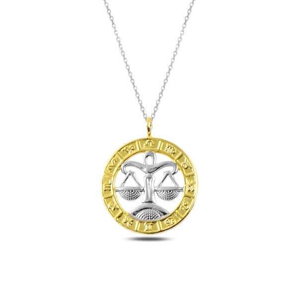Libra Zodiac Necklace - Two-Tone Sterling Silver & Gold Plated Charm