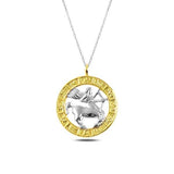 Sagittarius Zodiac Medallion Necklace - Two-Tone Sterling Silver