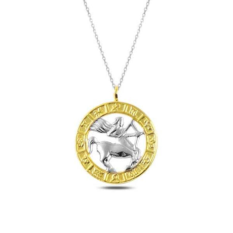 Sagittarius Zodiac Medallion Necklace - Two-Tone Sterling Silver