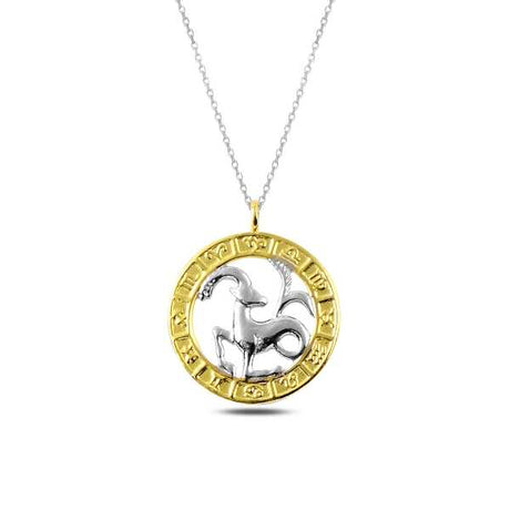 Necklace - Sterling Silver Two-Tone Capricorn Zodiac Medallion