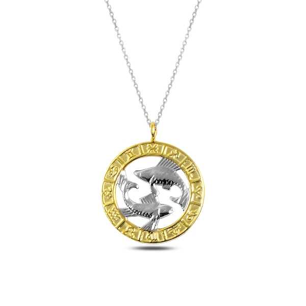 Necklace - Two-Tone Gold & Silver Pisces Zodiac Medallion