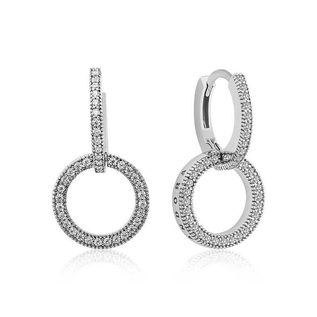 Dangle Hoop Earrings - Sterling Silver Pave Crystal Interlocking Design