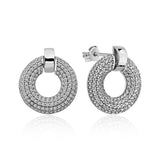 Stud Earrings - Sterling Silver Sparkling Pave Circle Design