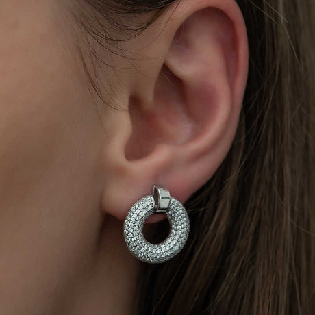 Stud Earrings - Sterling Silver Sparkling Pave Circle Design