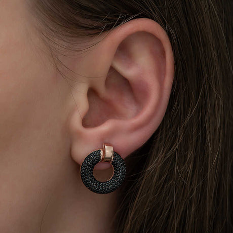 Stud Earrings - Rose Gold Plated 925 Silver Black Zirconia Pave