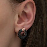 Stud Earrings - Rose Gold Plated 925 Silver Black Zirconia Pave