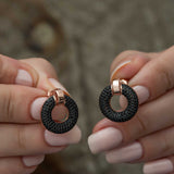 Stud Earrings - Rose Gold Plated 925 Silver Black Zirconia Pave