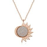 Rose Gold Plated Necklace - Sparkling Sun & Moon Celestial Pendant