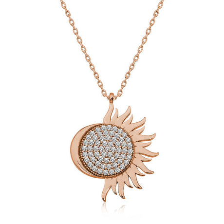 Rose Gold Plated Necklace - Sparkling Sun & Moon Celestial Pendant