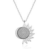 Sterling Silver - Zircon Pave Sun & Moon Celestial Necklace