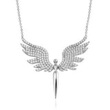 Sterling Silver Angel Wing Necklace - Sparkling Cubic Zirconia Pendant