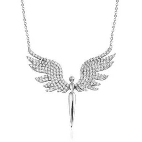 Sterling Silver Angel Wing Necklace - Sparkling Cubic Zirconia Pendant