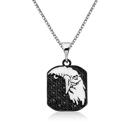 Sterling Silver Eagle Head Necklace - Oxidized Detail Statement Piece