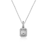 Elegant Sterling Silver Baguette Cut Halo Pendant Necklace for Her