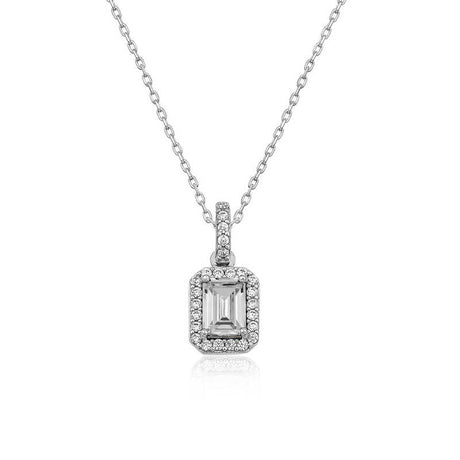 Elegant Sterling Silver Baguette Cut Halo Pendant Necklace for Her
