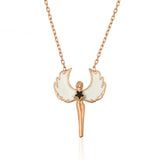 Rose Gold Plated Angel Necklace - White Enamel Winged Pendant