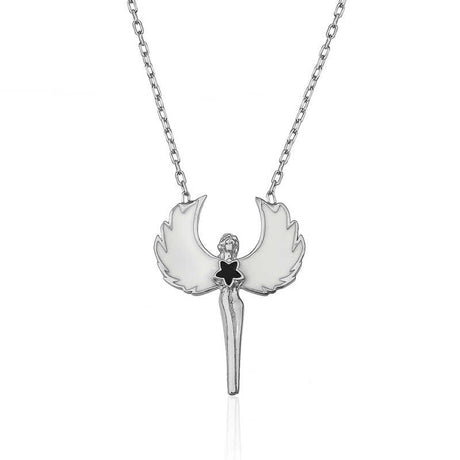 Necklace - Silver-Tone Fairy Angel Wing Pendant with Star Detail