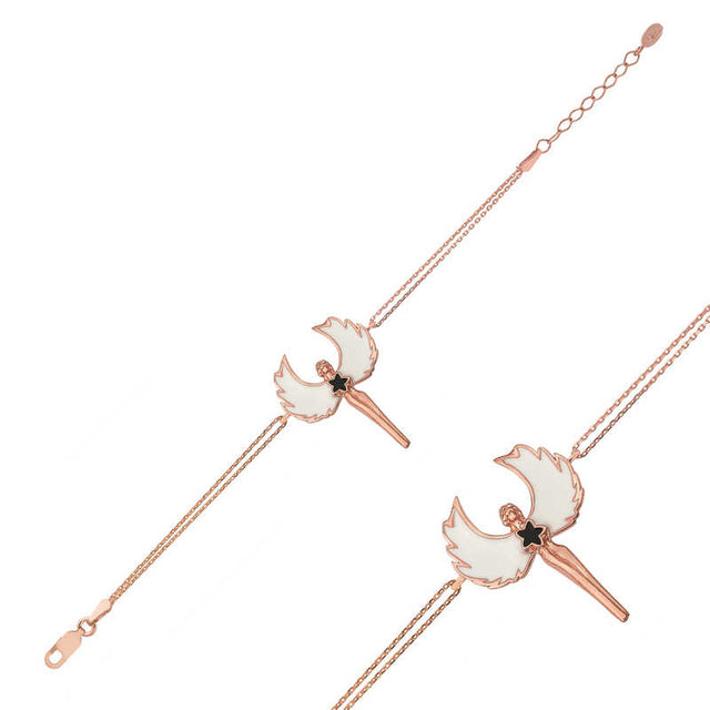 Rose Gold Plated Sterling Silver Angel Wing Charm Bracelet