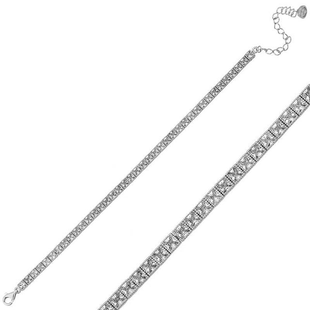 Sterling Silver - Dazzling Square Cut Cubic Zirconia Line Bracelet